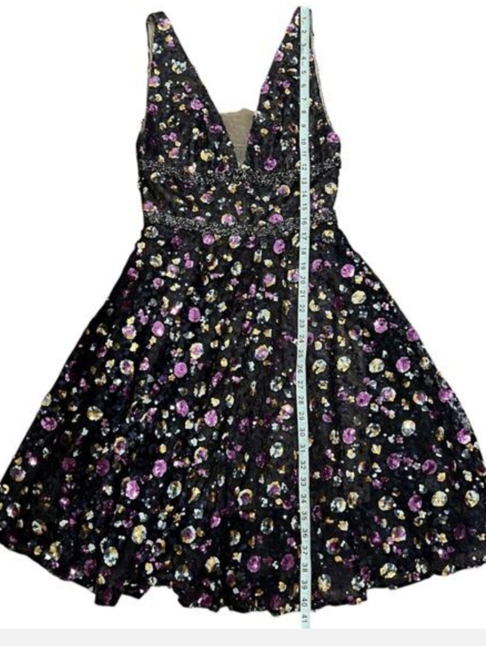 V-Neck Floral Sequin Cocktail Dress Bronx and Banco - Picture 4 of 6